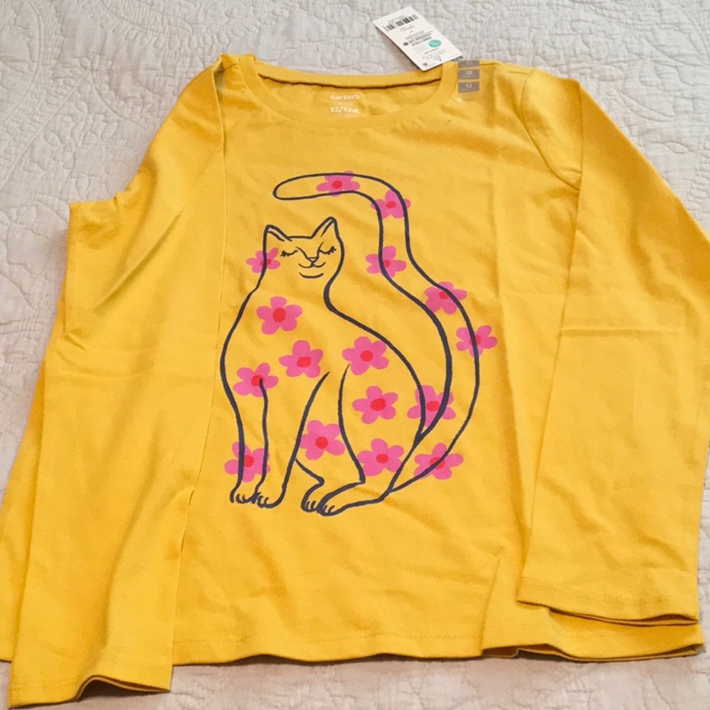 Carter's Yellow and Pink Cat Long Sleeve Tees